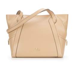 Кожаная сумка-шоппер с декоративной застежкой-молнией, светло-бежевый, 92-4E-646-90, Фотография 1
