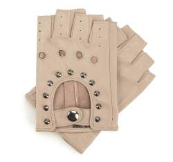 Женские кожаные перчатки с открытыми пальцами с перфорацией, светло-бежевый, 46-6-303-6A-X, Фотография 1