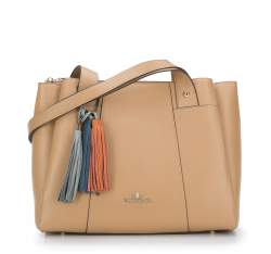 Кожаная сумка-шоппер со складками, светло-коричневый, 94-4E-631-9, Фотография 1