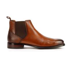 Мужские кожаные ботинки челси со вставкой под ящерицу, светло-коричневый, 93-M-520-5-43, Фотография 1