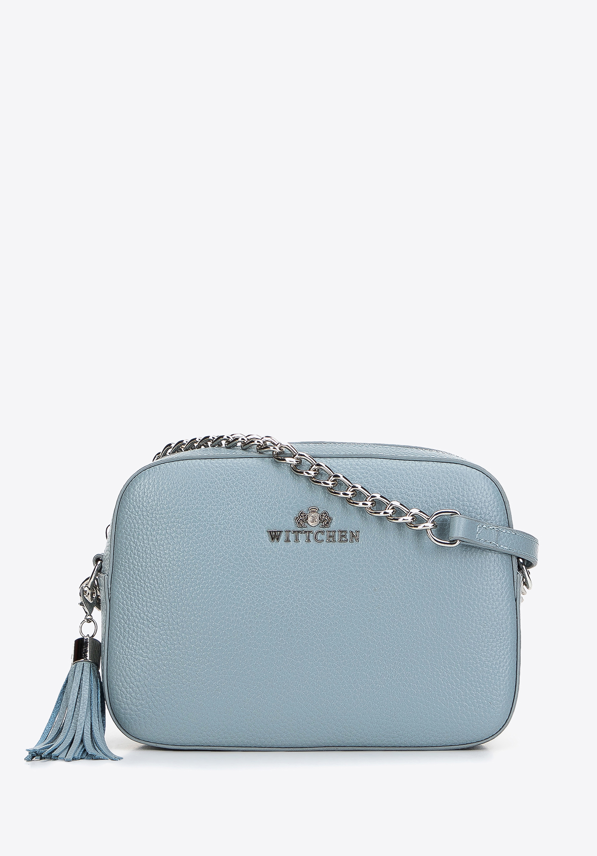 Dámská řetízková kožená crossbody kabelka, světlo modrá, 29-4E-015-7, Obrázek 1