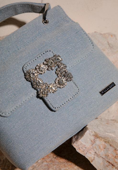 Mini džínová kabelka s lesklou přezkou, světlo modrá, 98-4Y-212-N, Obrázek 31
