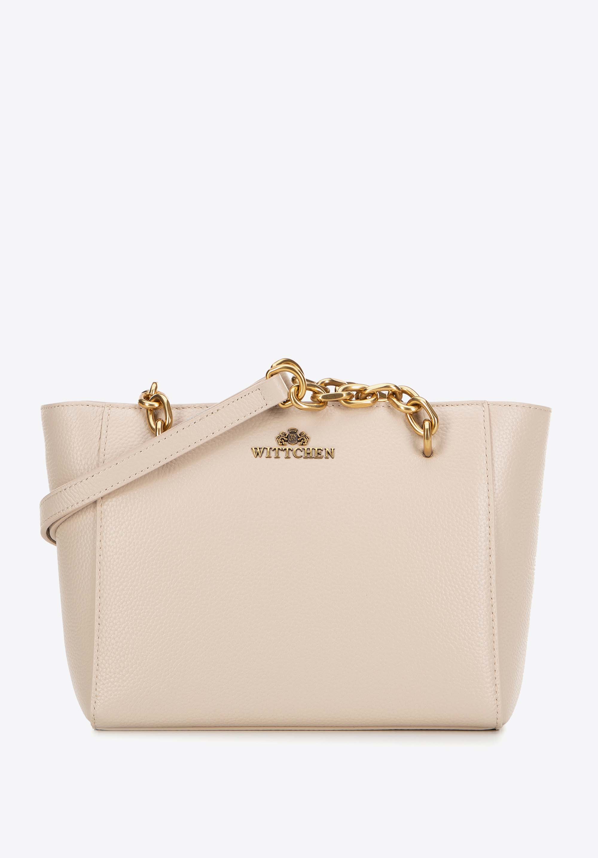 Dámska kožená kabelka, svetlobéžová, 100-4E-604-99, Obrázok 1