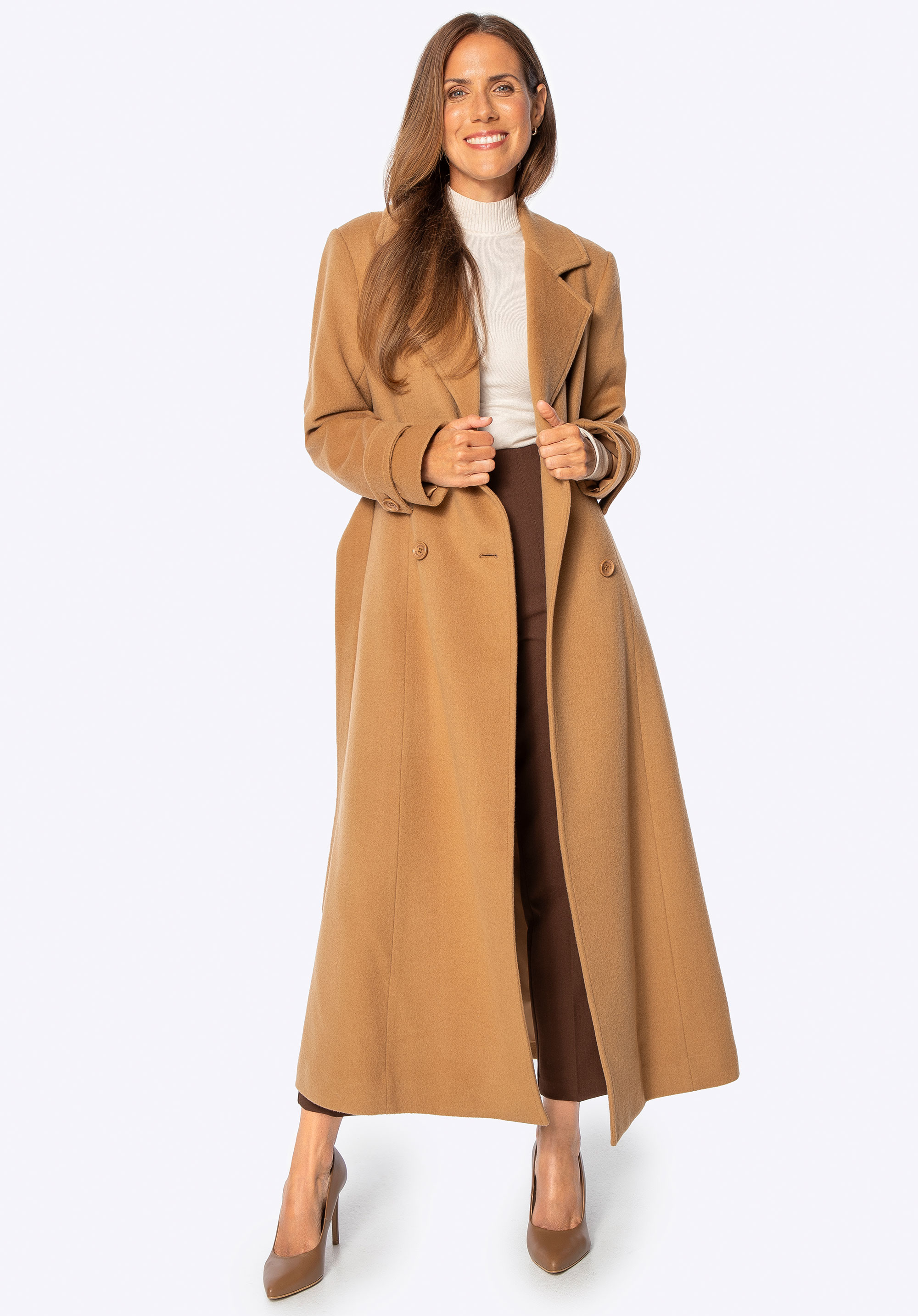 Dámsky vlnený kabát s prímesou kašmíru, ťavia, 101-9W-701-5-2XL, Obrázok 1