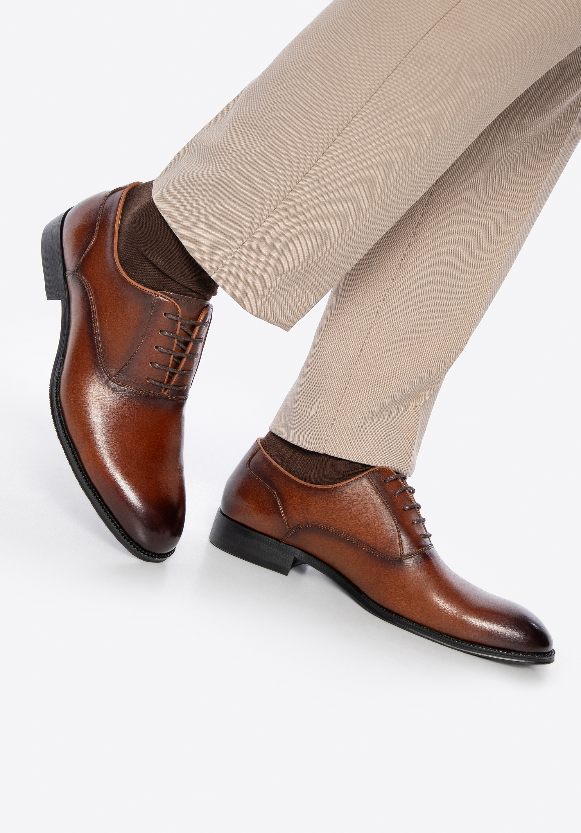 Чоловічі класичні шкіряні туфлі, світло-коричневий, 100-M-709-5-40, Фото 1