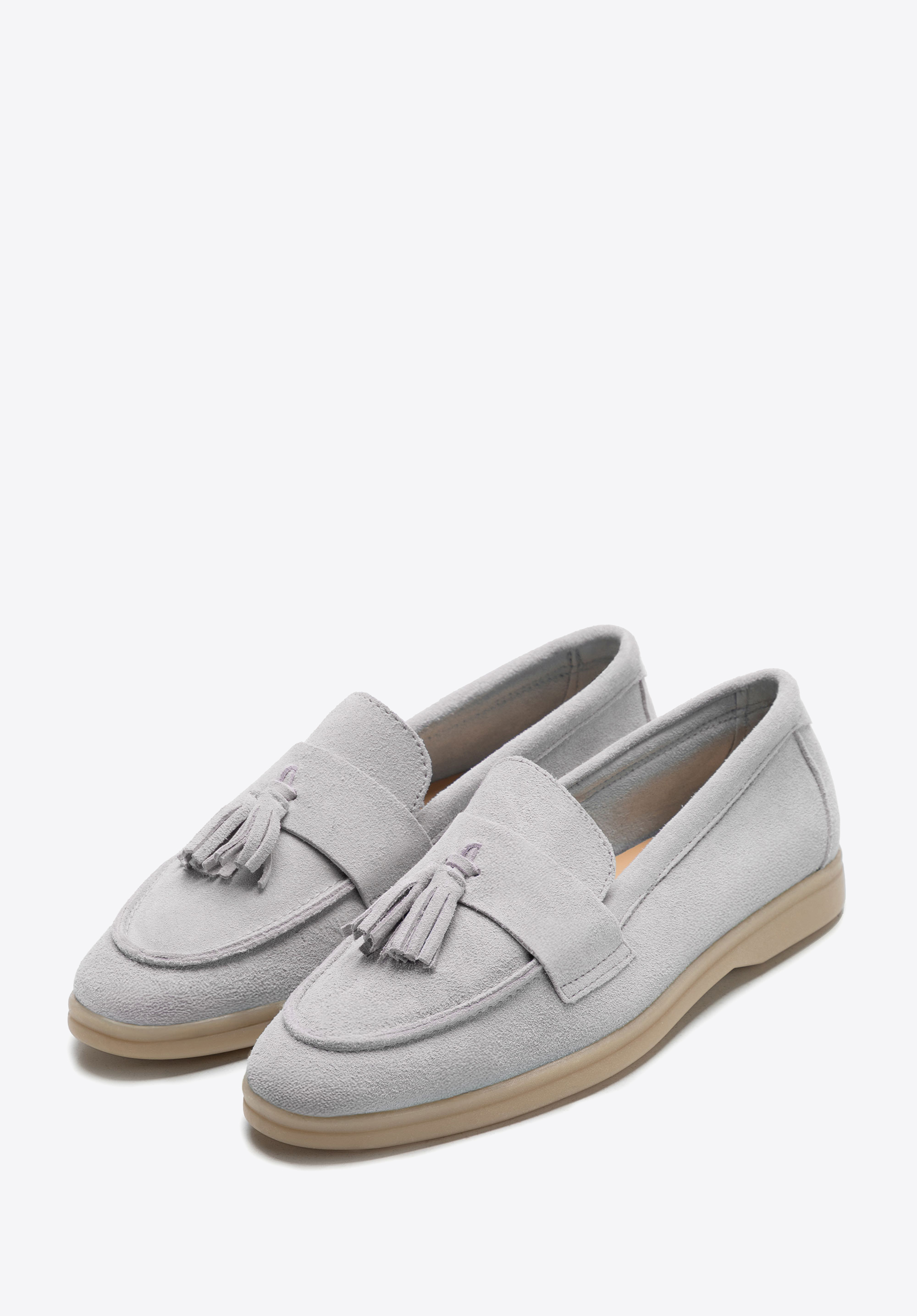 Жіночі замшеві мокасини з китицею, світло-сірий, 100-D-402-8-41, Фото 1