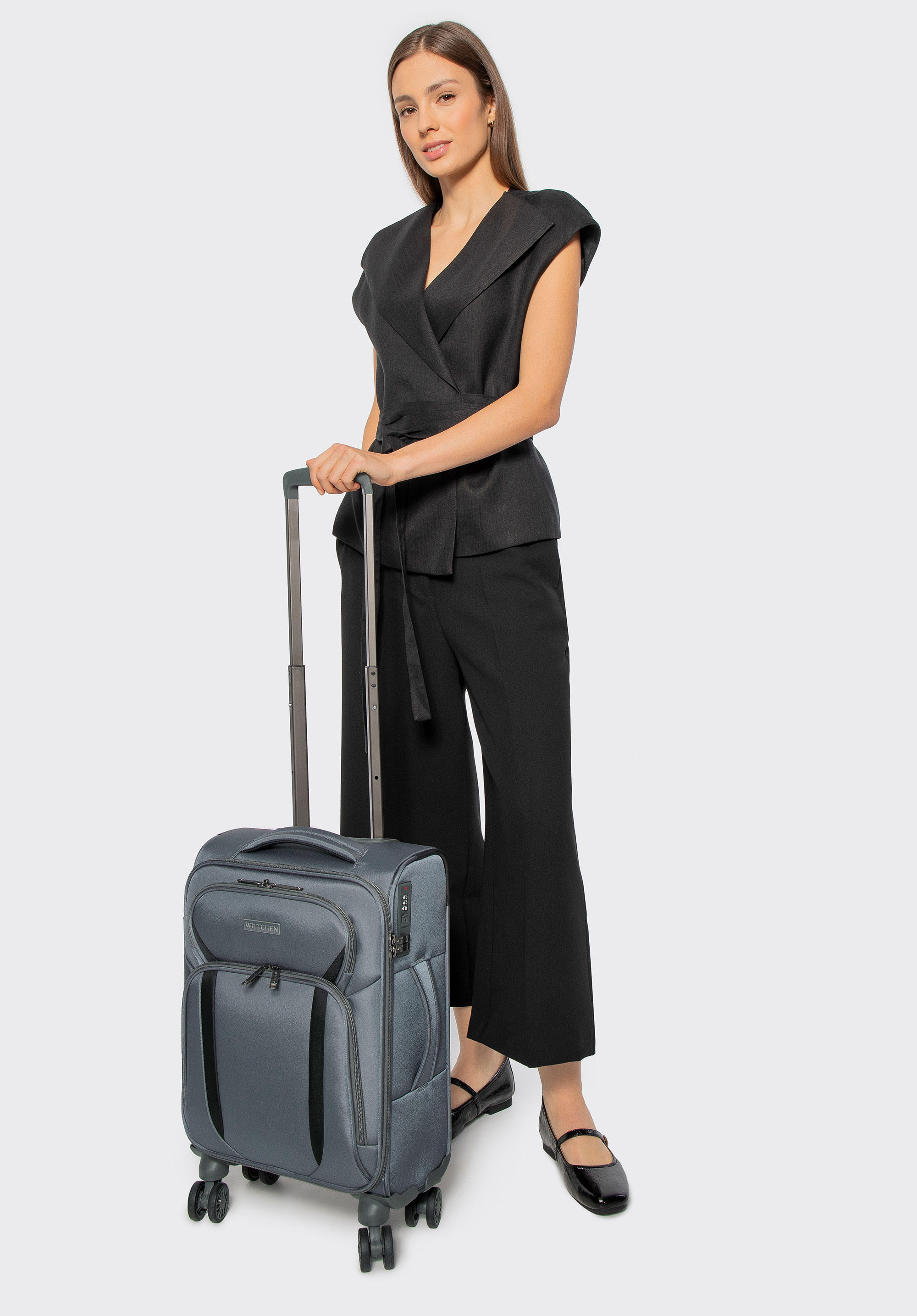 Kompakt puhafalú kabinbőrönd, szürke fekete, 56-3S-181-01, Fénykép 1