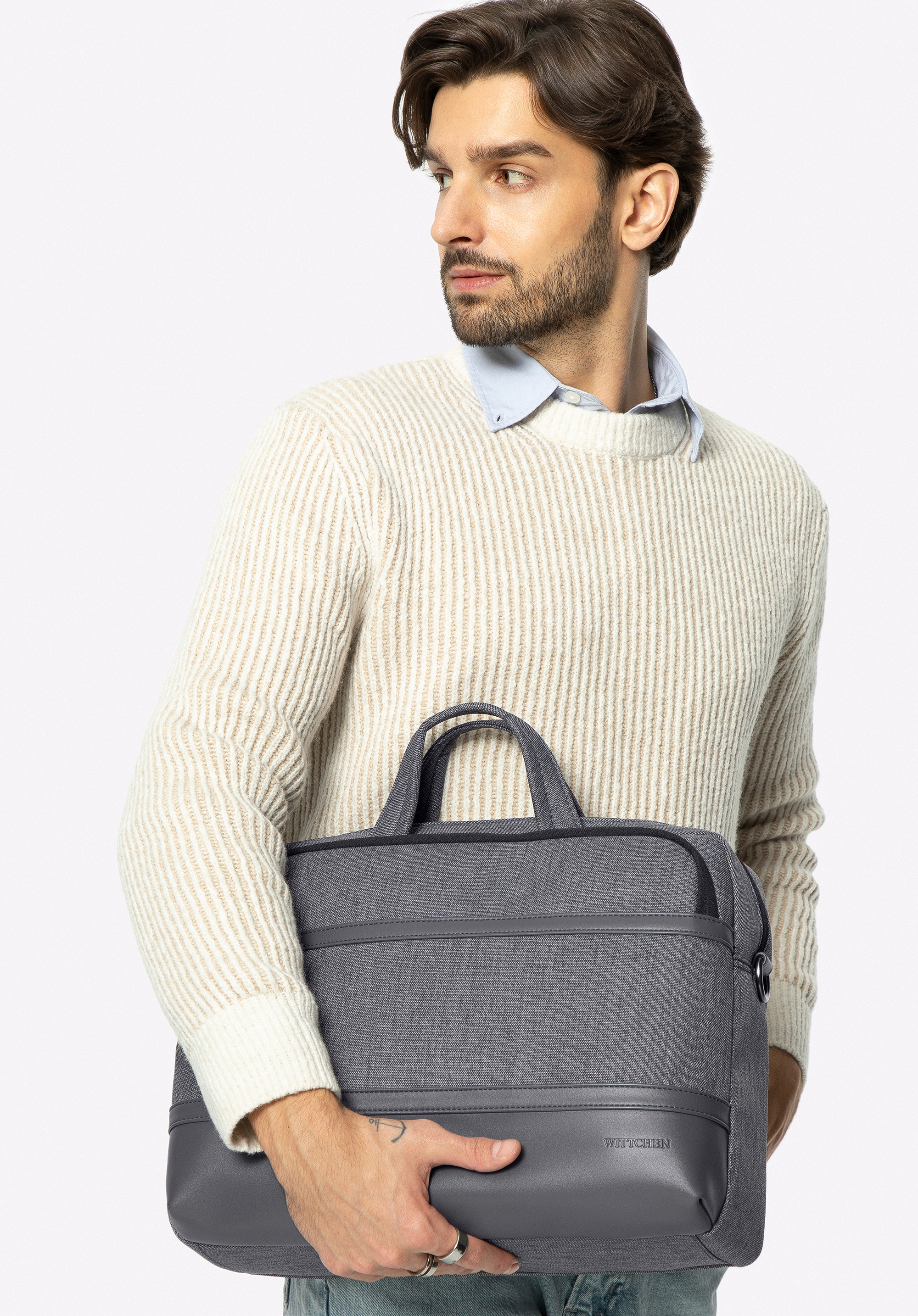 Férfi 15,6" laptop táska panellel ecobőrből, szürke, 92-3P-505-8, Fénykép 1