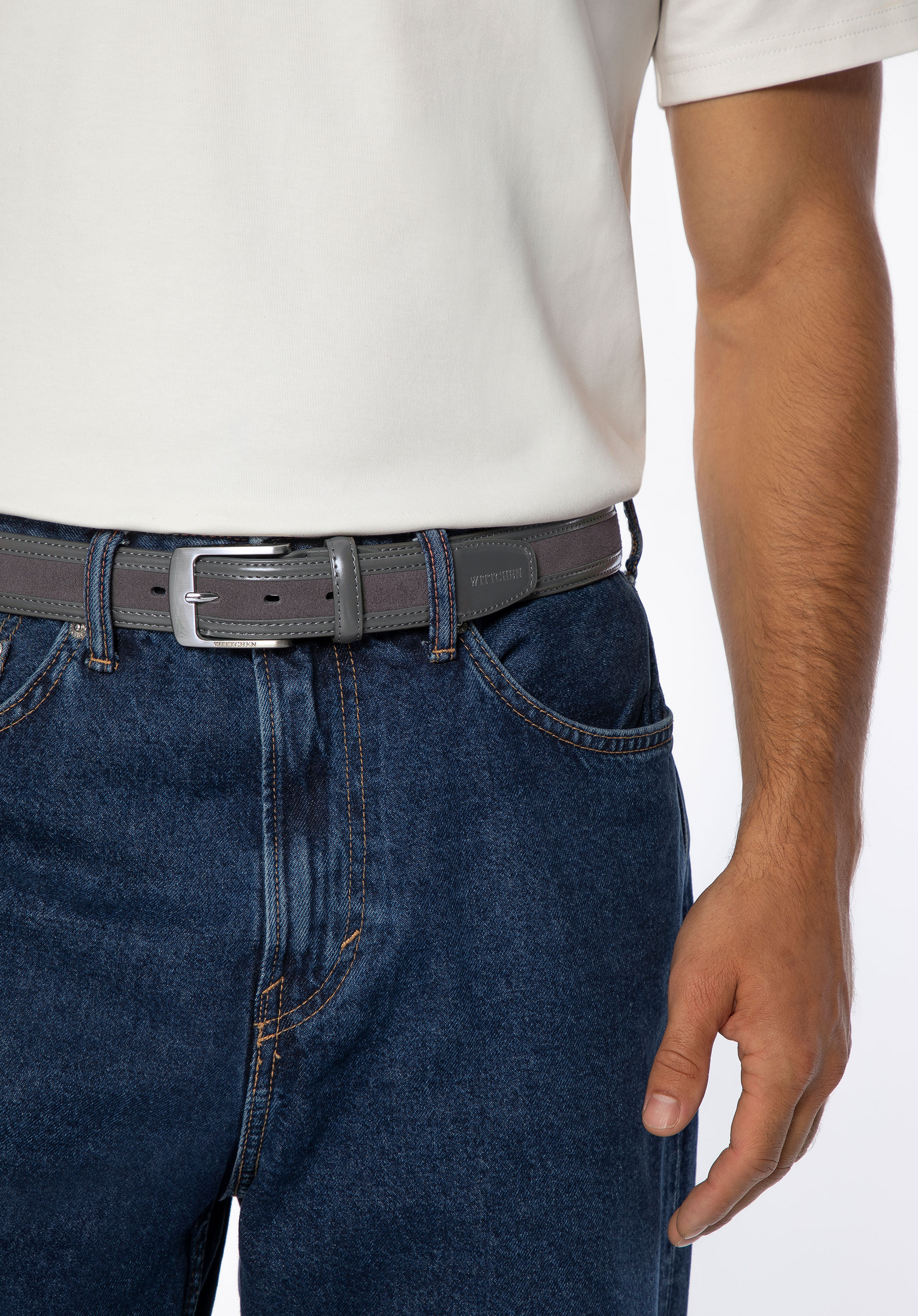 Férfi bőr öv két textúrával, szürke, 101-8M-216-8-L, Fénykép 1