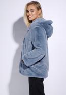 Női műszőrme oversize kabát kapucnival, szürke - kék, 95-9W-100-7-S, Fénykép 3