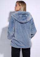 Női műszőrme oversize kabát kapucnival, szürke - kék, 95-9W-100-7-S, Fénykép 4
