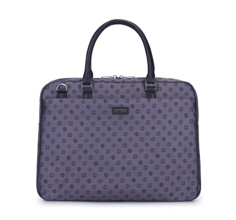 Nagy női laptop táska bőrből  monogrammal, szürke, 93-4-252-8, Fénykép 1