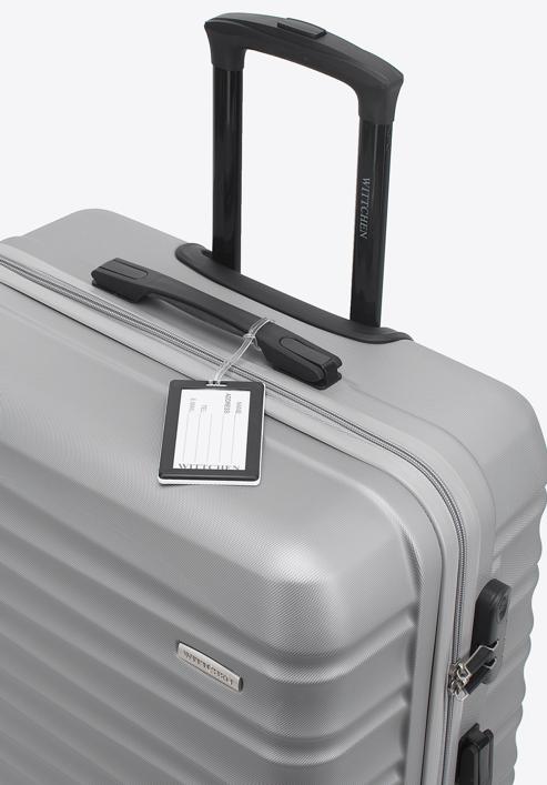 Nagyméretű bőrönd poggyászcímkével, szürke, 56-3A-313-89Z, Fénykép 2