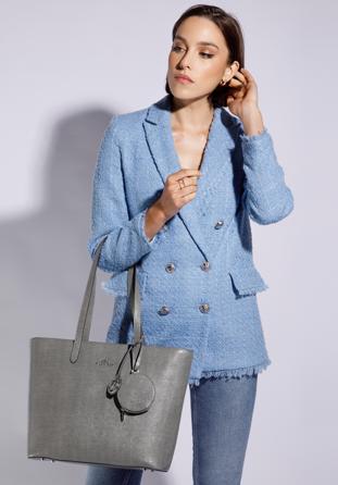 Nagyméretű női bőr shopper táska kulcstartóval, szürke, 95-4E-612-8, Fénykép 1