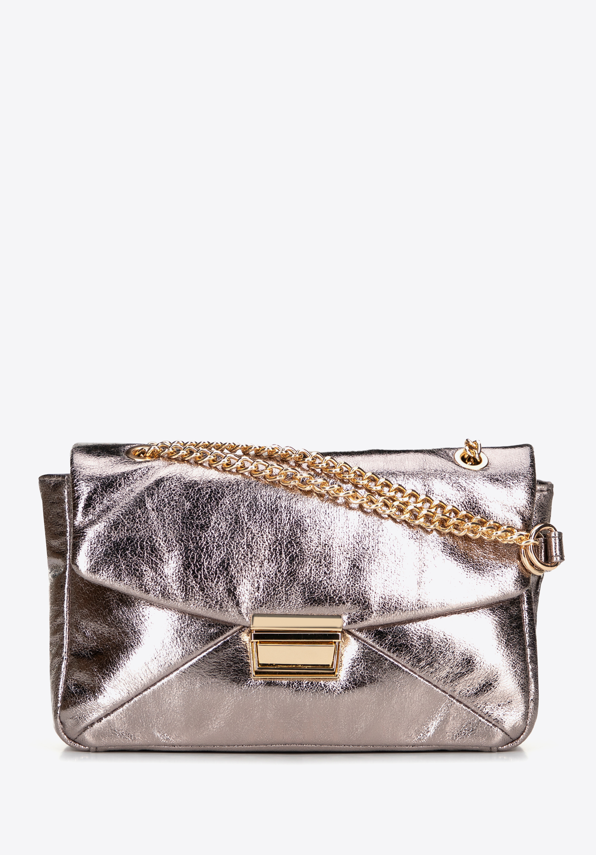 Női fényes ökobőr crossbody táska - ezüst 100-4Y-217-8