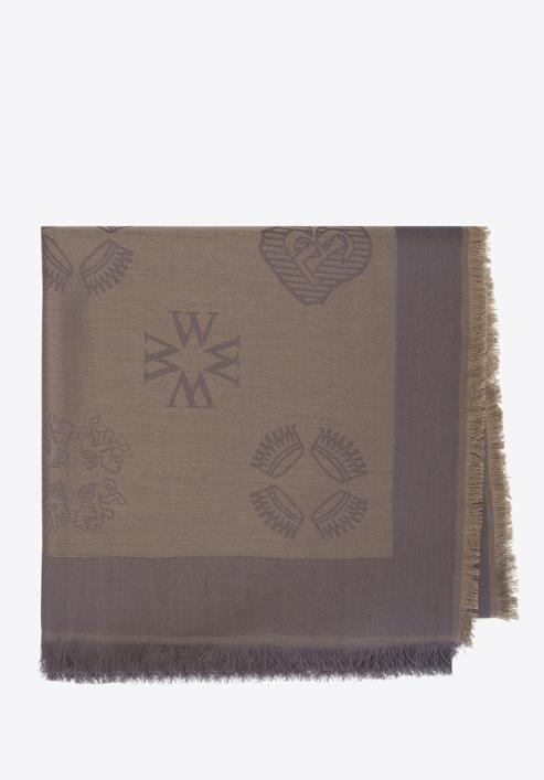 Női monogramos szövésű selyemsál, szürke - olajbogyó, 93-7F-008-0, Fénykép 1