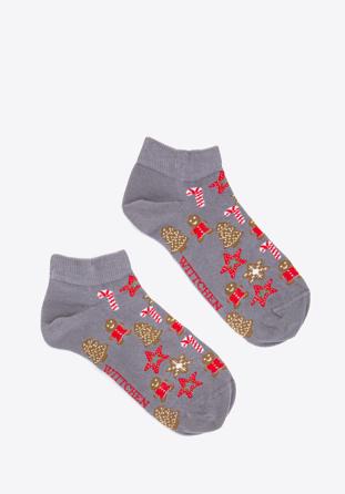 Női karácsonyi díszes zokni, szürkésbarna, 98-SD-050-X5-35/37, Fénykép 1