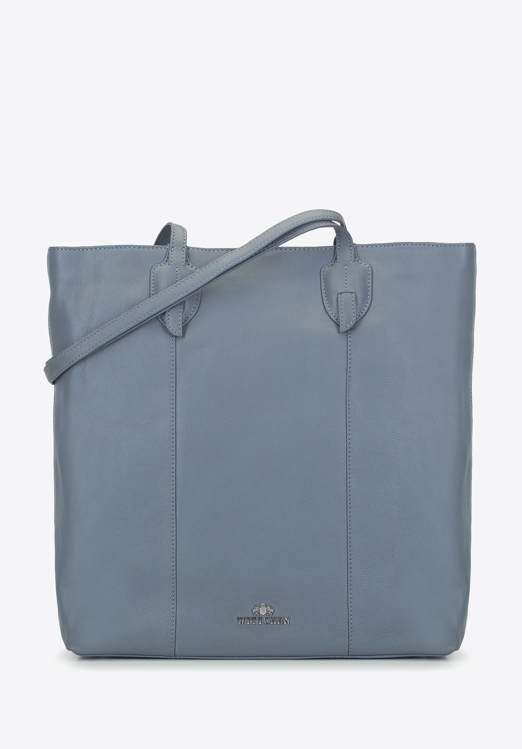 Shopper-Tasche aus Leder, taubenblau, 93-4E-211-8, Bild 1