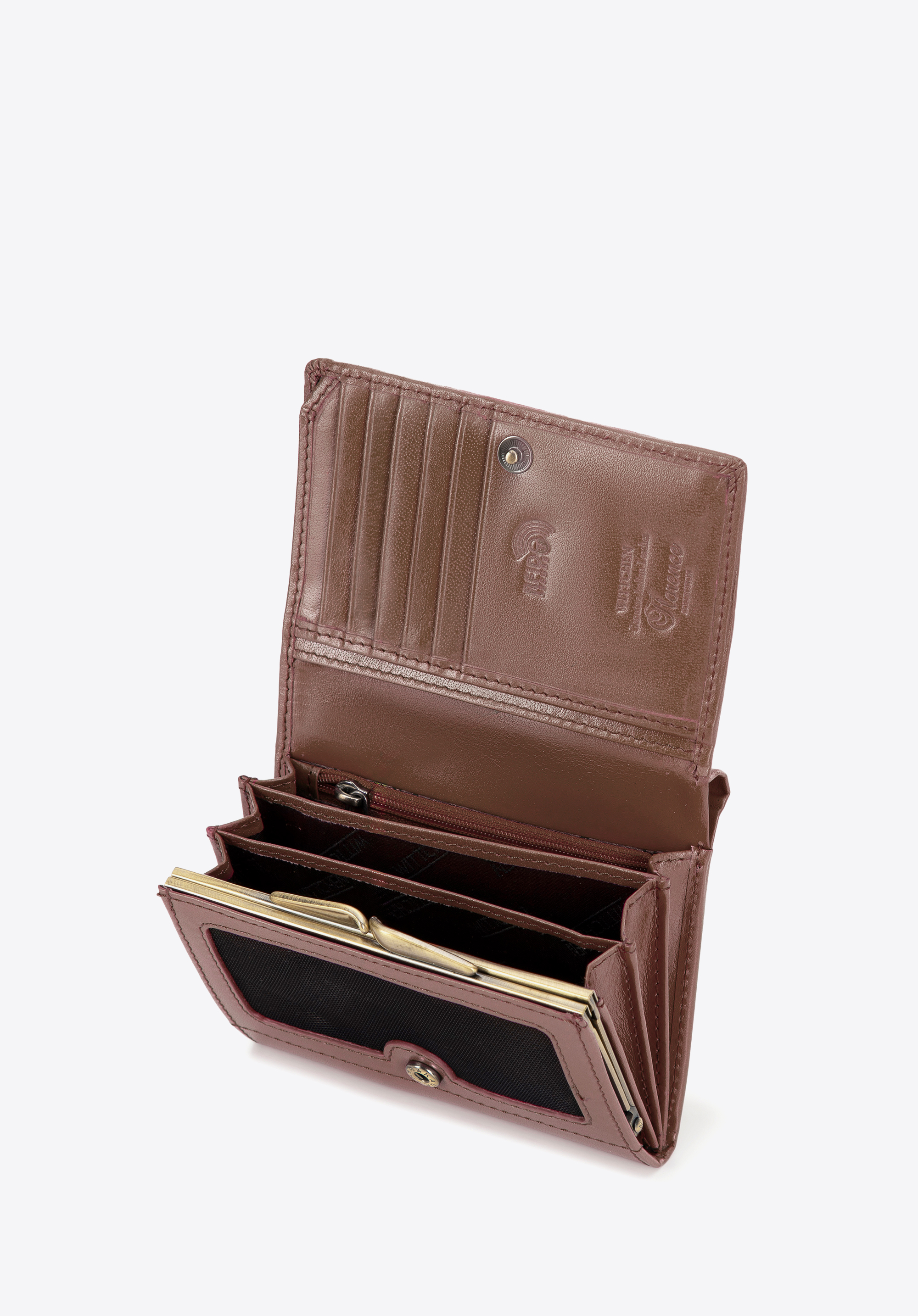 Шкіряний жіночий гаманець середнього розміру, таупе, 14-1-070-OL, Фото 1