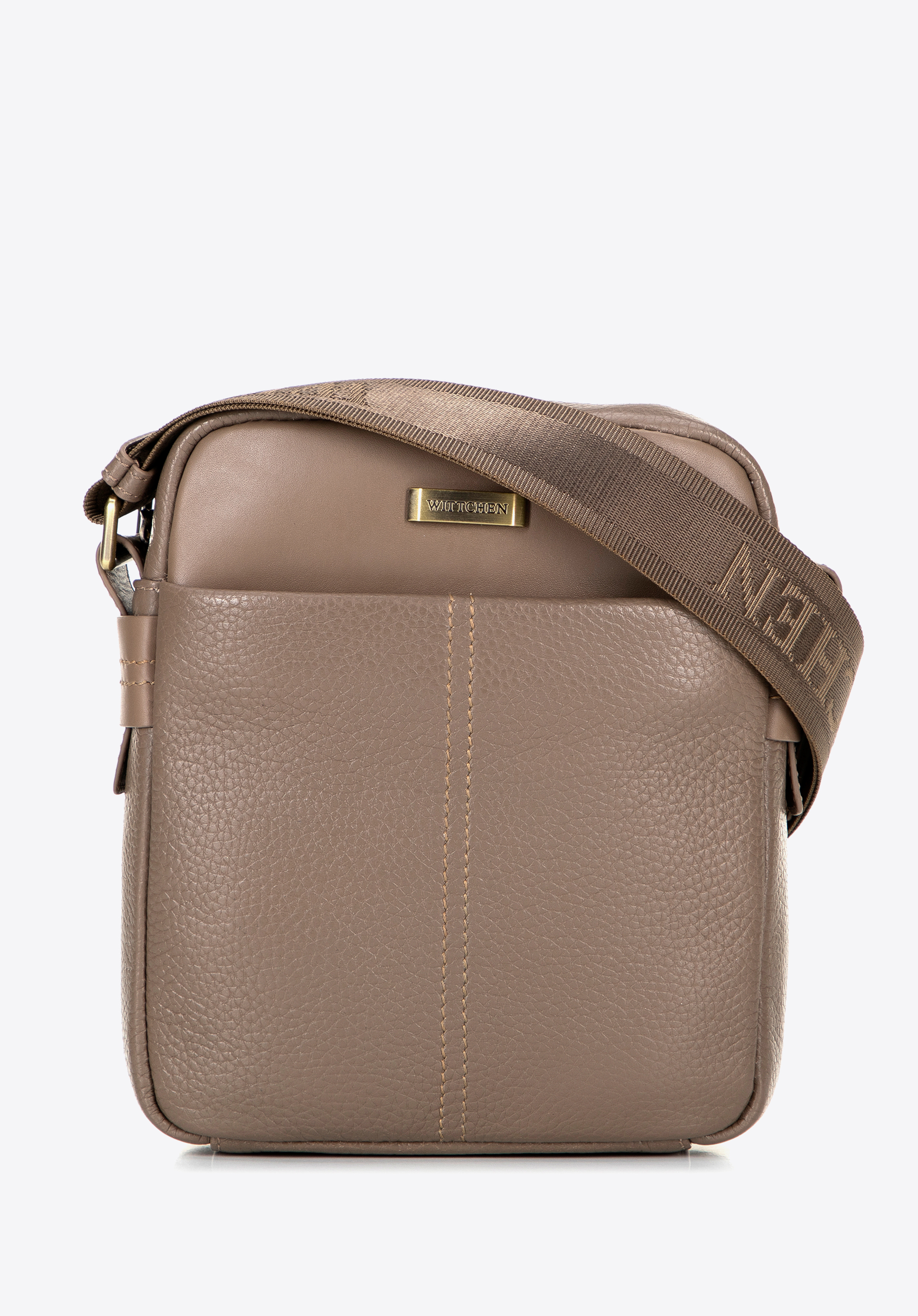 Herren Umhängetasche aus Naturleder mit Steppnaht, taupe, 100-4U-811-9, Bild 1