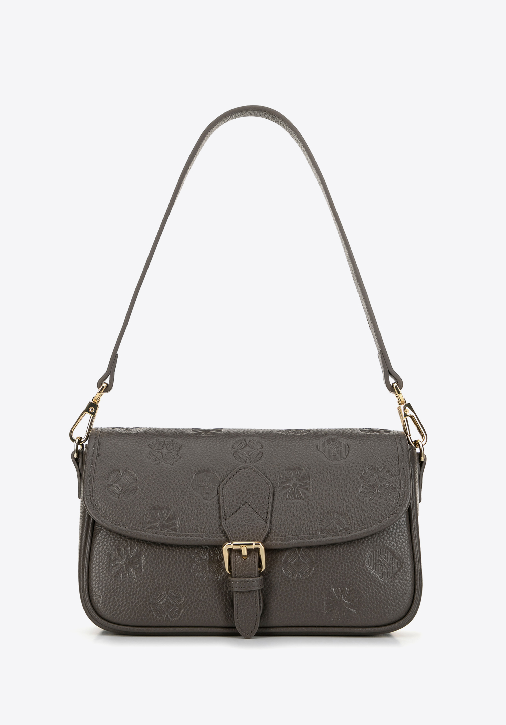 Kleine Damenhandtasche aus Leder mit Monogramm, taupe, 99-4E-615-9, Bild 1