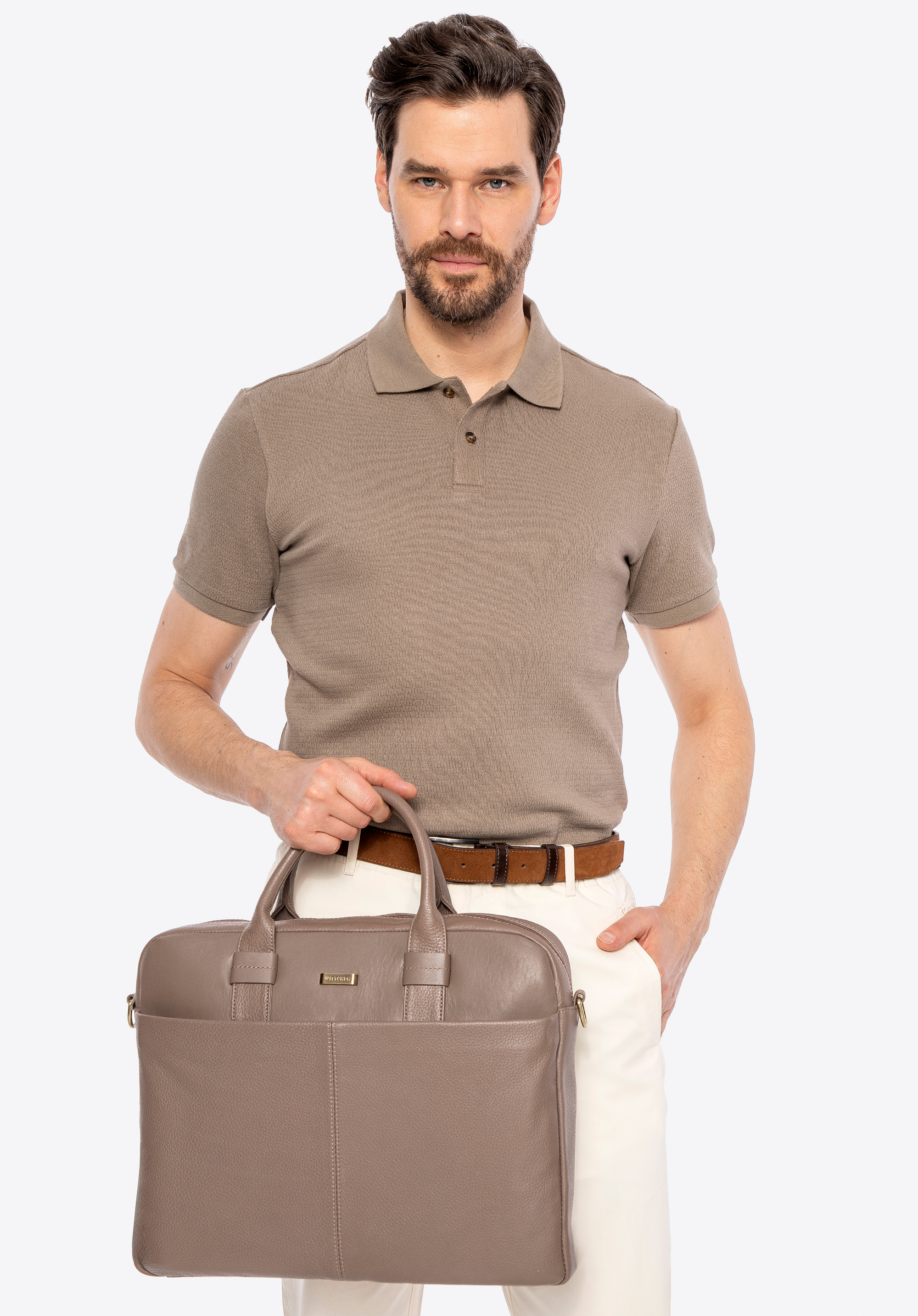 Kožená taška na 16&quot; notebook, taupe, 100-3U-809-9, Obrázok 1