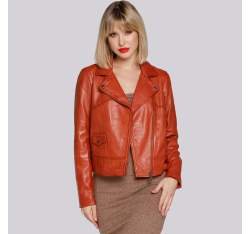 Női motoros kabát zsebbel, tégla vörös, 94-09-801-3-XL, Fénykép 1