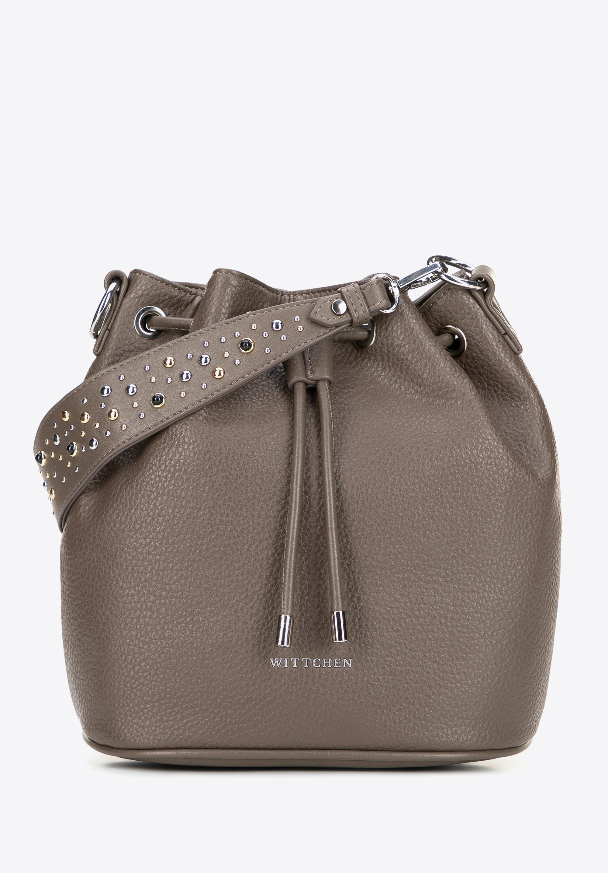 Жіноча сумка-хобо зі штучної шкіри з шипами, темно-бежевий, 101-4Y-705-9, Фото 1