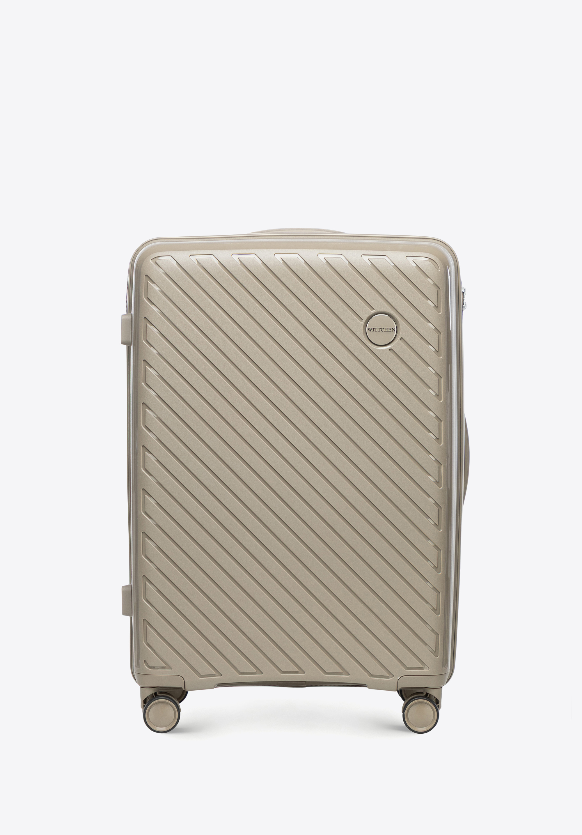 Середня валіза з поліпропілену з тисненням у вигляді смуг темно-бежева