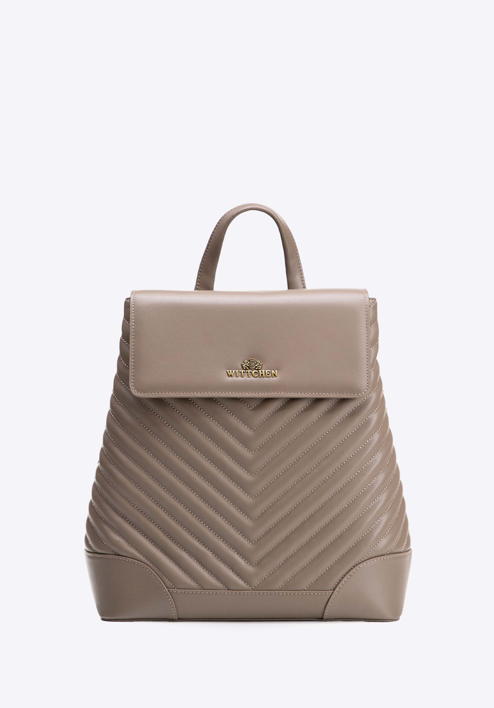 Жіночий шкіряний рюкзак з прострочкою, темно-бежевий, 102-4E-206-0, Фото 1