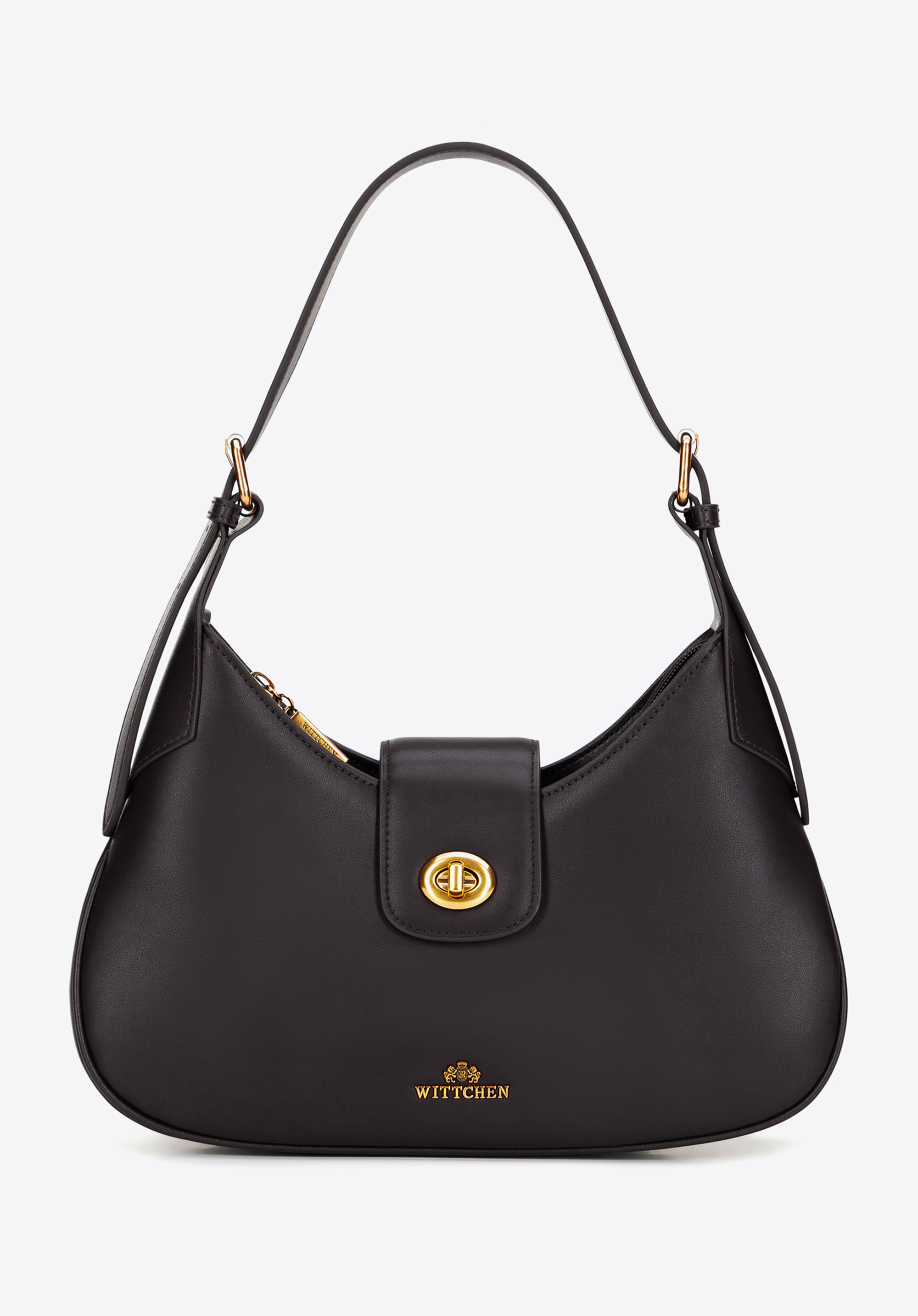 Шкіряна сумка на плече зі знімним ремінцем, темно-коричневий, 101-4E-209-0G, Фото 1