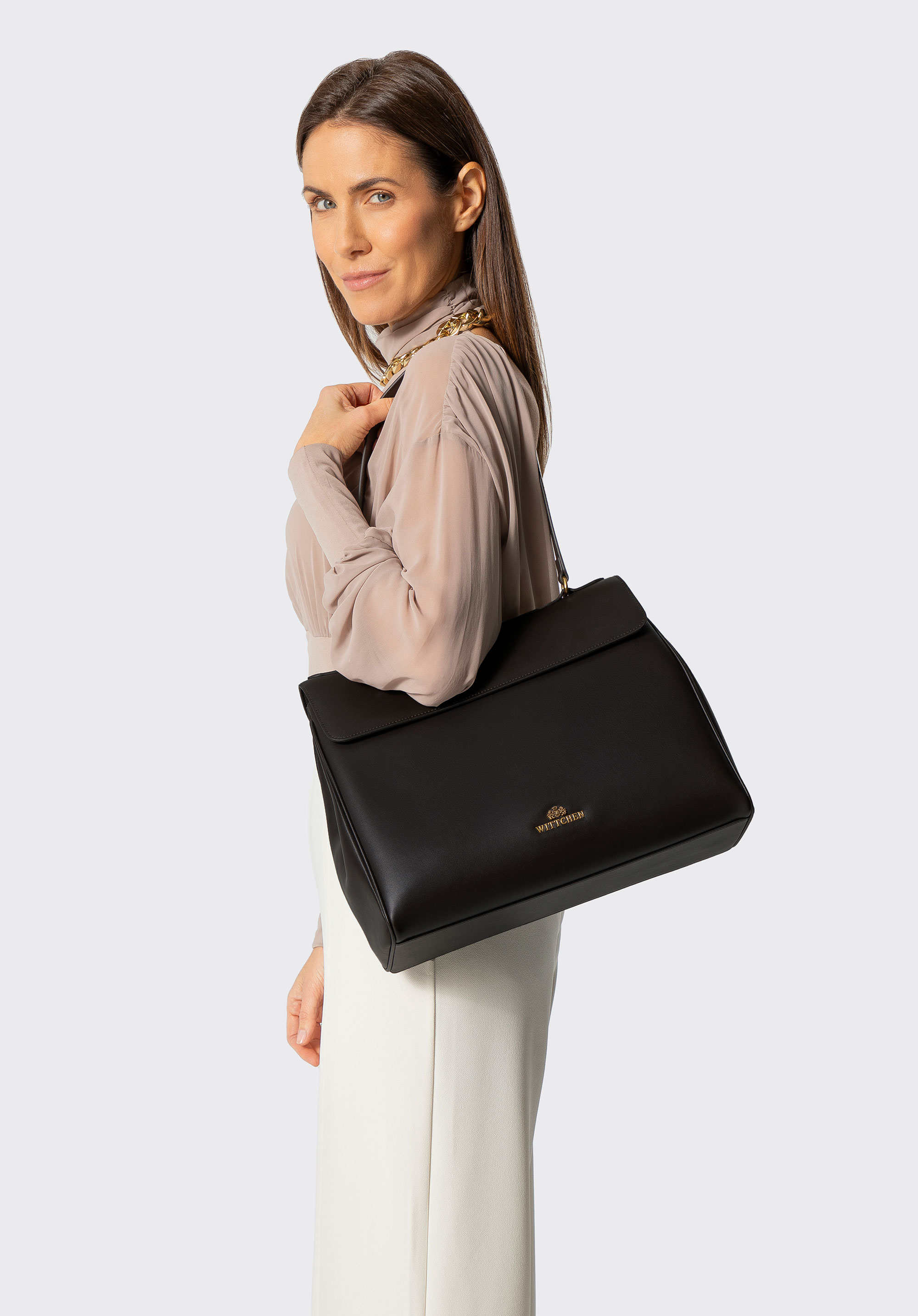 Містка сумка на плече з натуральної шкіри, темно-коричневий, 101-4E-201-4, Фото 1