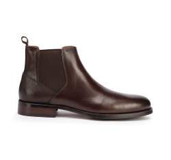 Мужские кожаные ботинки челси со вставкой под ящерицу, темно-коричневый, 93-M-520-4-41, Фотография 1