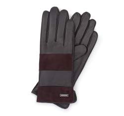 Женские кожаные перчатки с горизонтальными вставками, темно-коричневый, 39-6-576-BB-S, Фотография 1