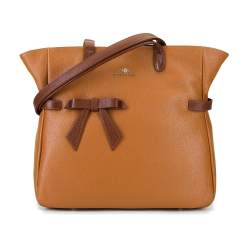 Кожаная сумка-шоппер с бантом, темно-коричневый - светло-коричневый, 92-4E-309-5, Фотография 1
