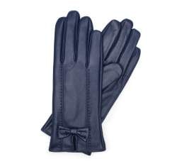 Женские кожаные перчатки с бантом, темно-синий, 39-6-536-GN-S, Фотография 1