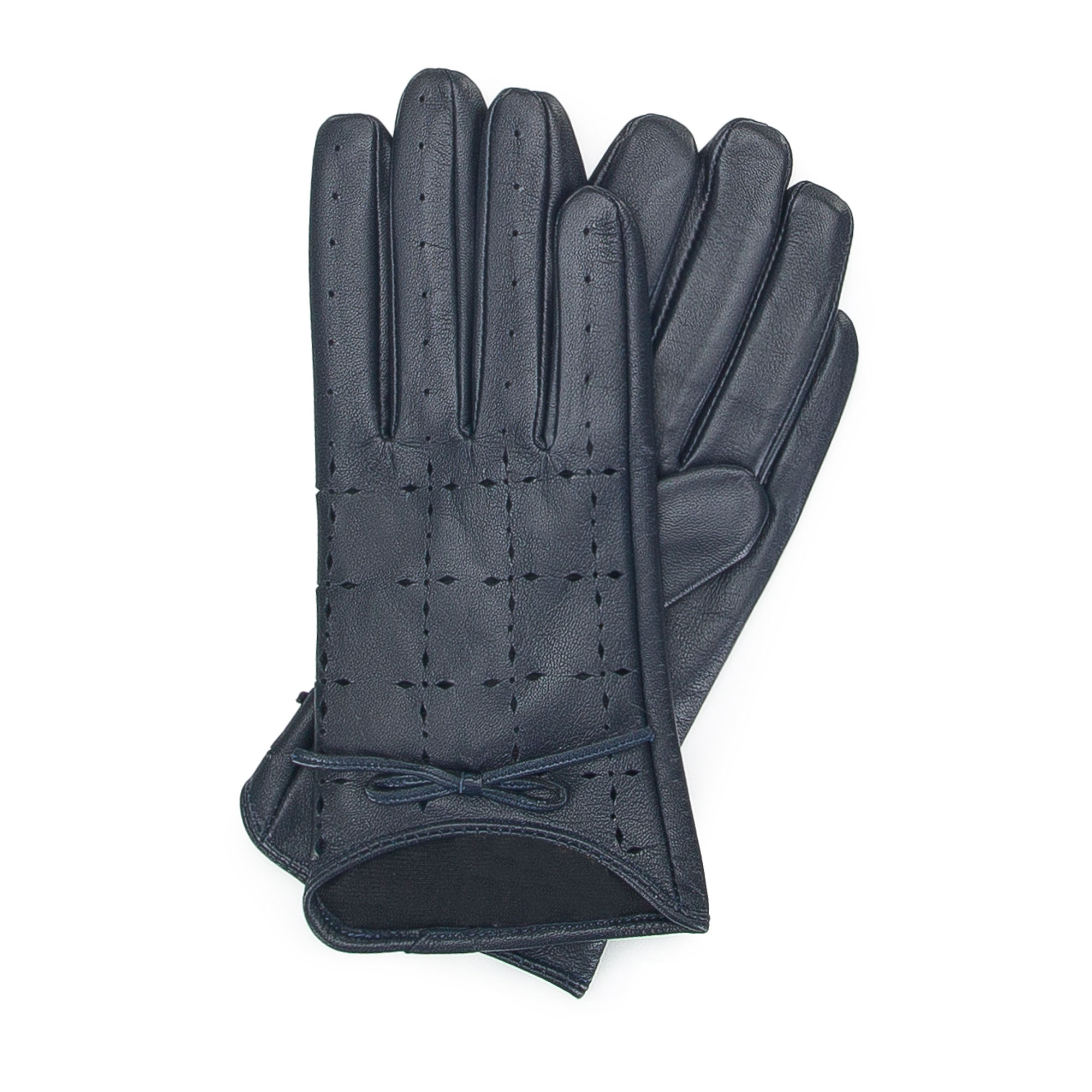 

Перфорированные кожаные женские перчатки, Темно-синий