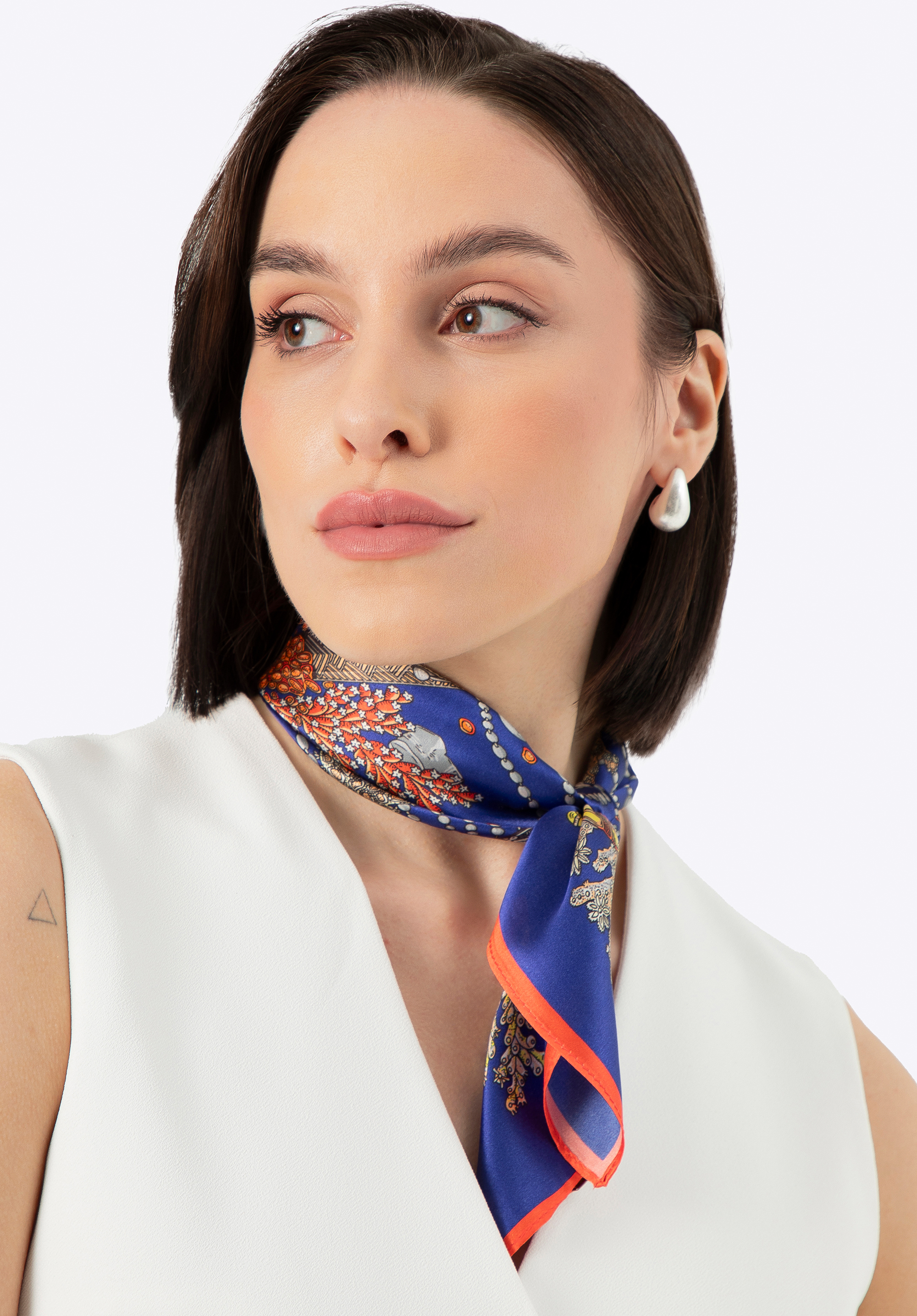 Шовкова жіноча хустка з морським візерунком, темно-синьо-золотий, 100-7D-S20-X41, Фото 1