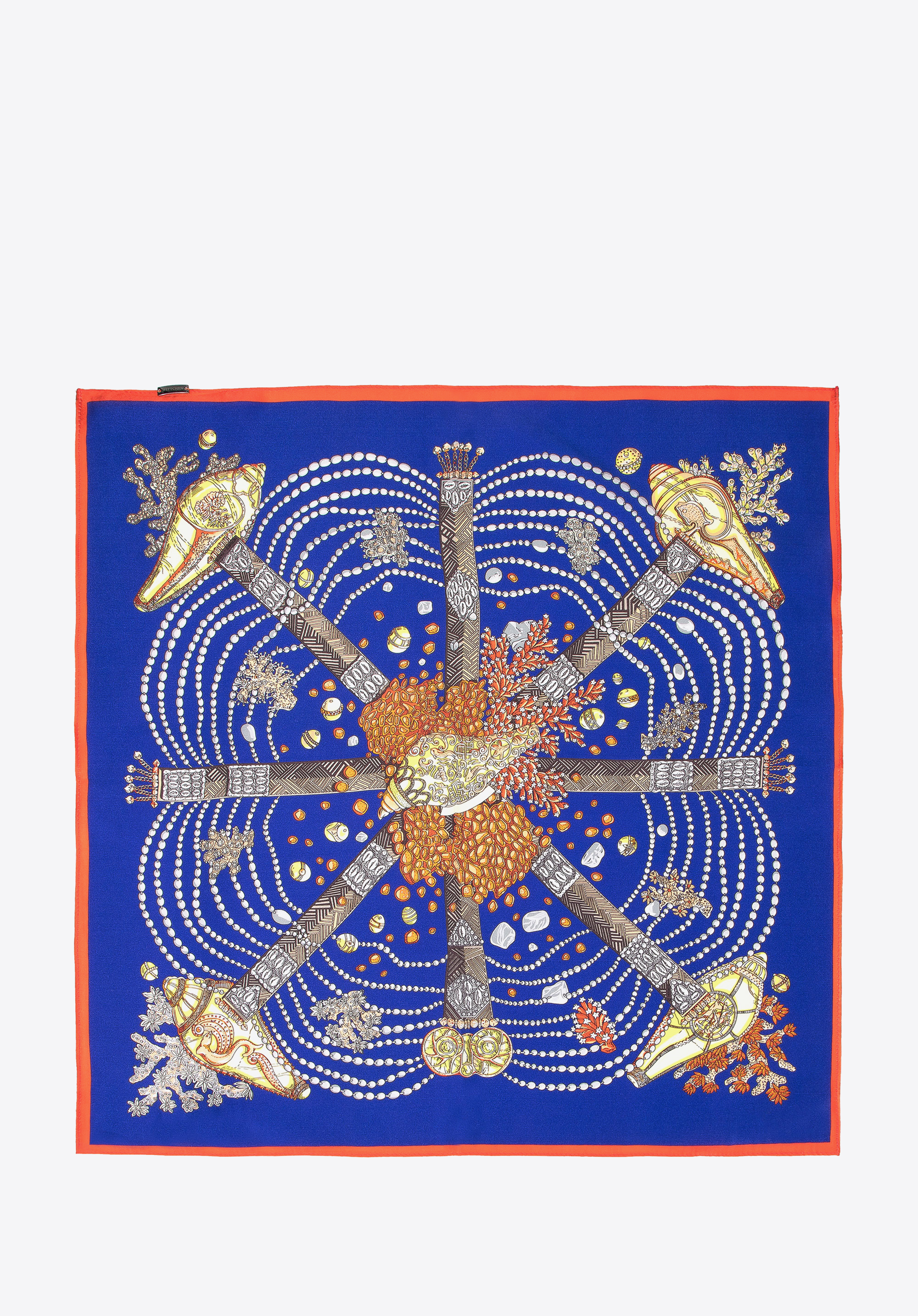Шовкова жіноча хустка з морським візерунком, темно-синьо-золотий, 100-7D-S20-X41, Фото 1