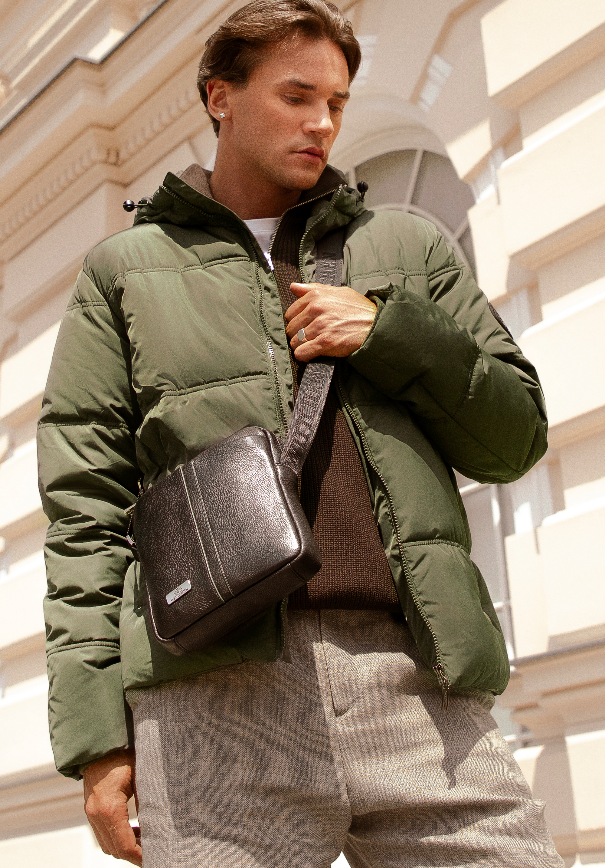 Чоловіча стьобана куртка з вензелем, темно-зелений, 99-9D-950-Z-2XL, Фото 1