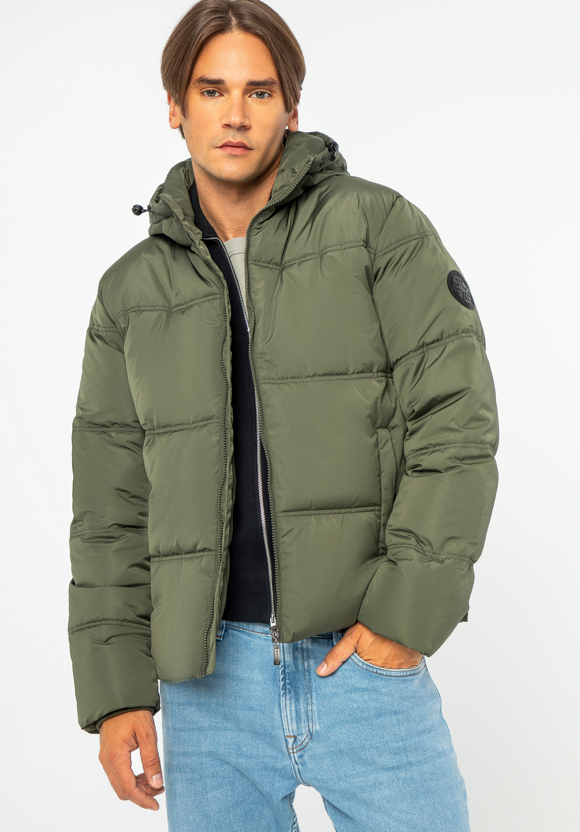 Чоловіча стьобана куртка з вензелем, темно-зелений, 99-9D-950-Z-2XL, Фото 1