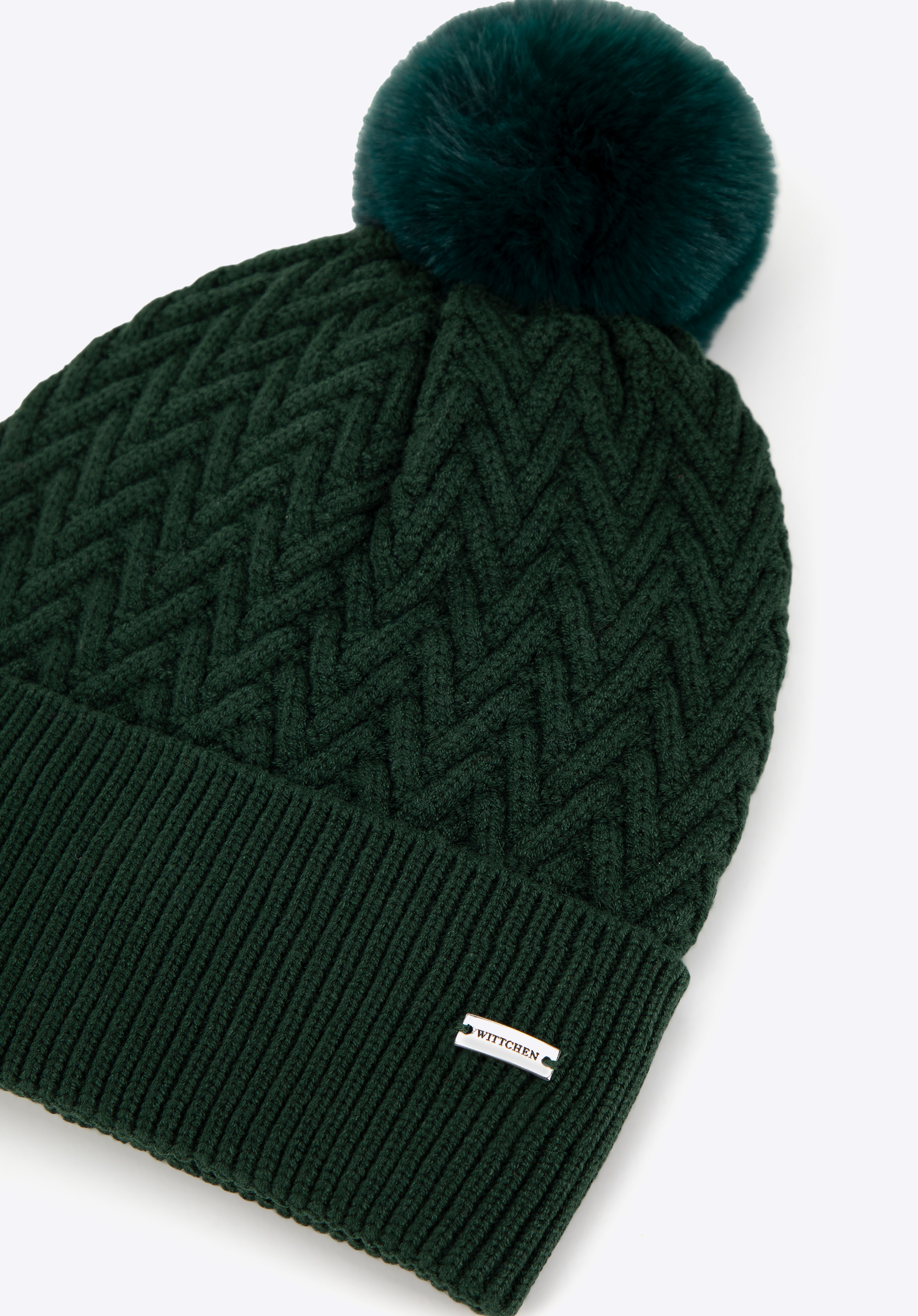 Жіноча шапка з ніжним помпоном, темно-зелений, 99-HF-007-ZZ, Фото 1
