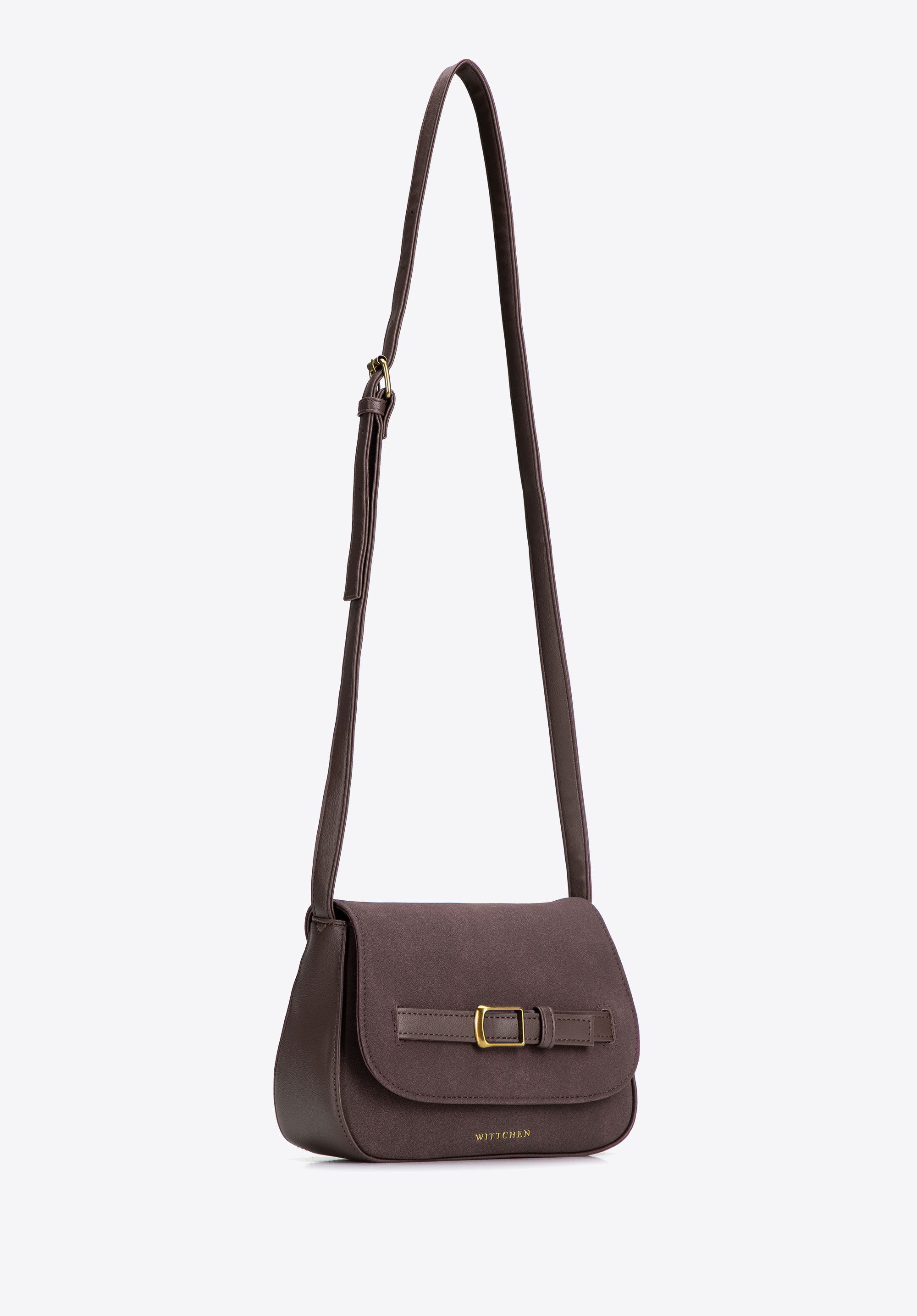 Dámská crossbody kabelka s klopou na popruhu, tmavě hnědá, 103-4Y-501-4, Obrázek 1