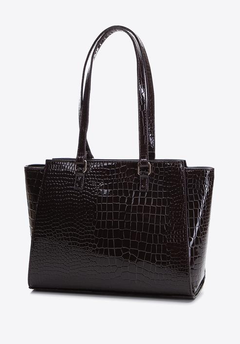 Dámská kabelka vyrobená z ekologické kůže s exotickou texturou, tmavě hnědá, 97-4Y-751-3, Obrázek 3
