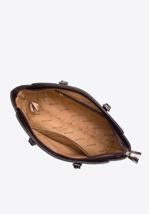 Dámská kabelka vyrobená z ekologické kůže s exotickou texturou, tmavě hnědá, 97-4Y-751-1, Obrázek 4