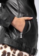 Dámská kožená bunda s páskem, tmavě hnědá, 97-09-805-Z-S, Obrázek 7