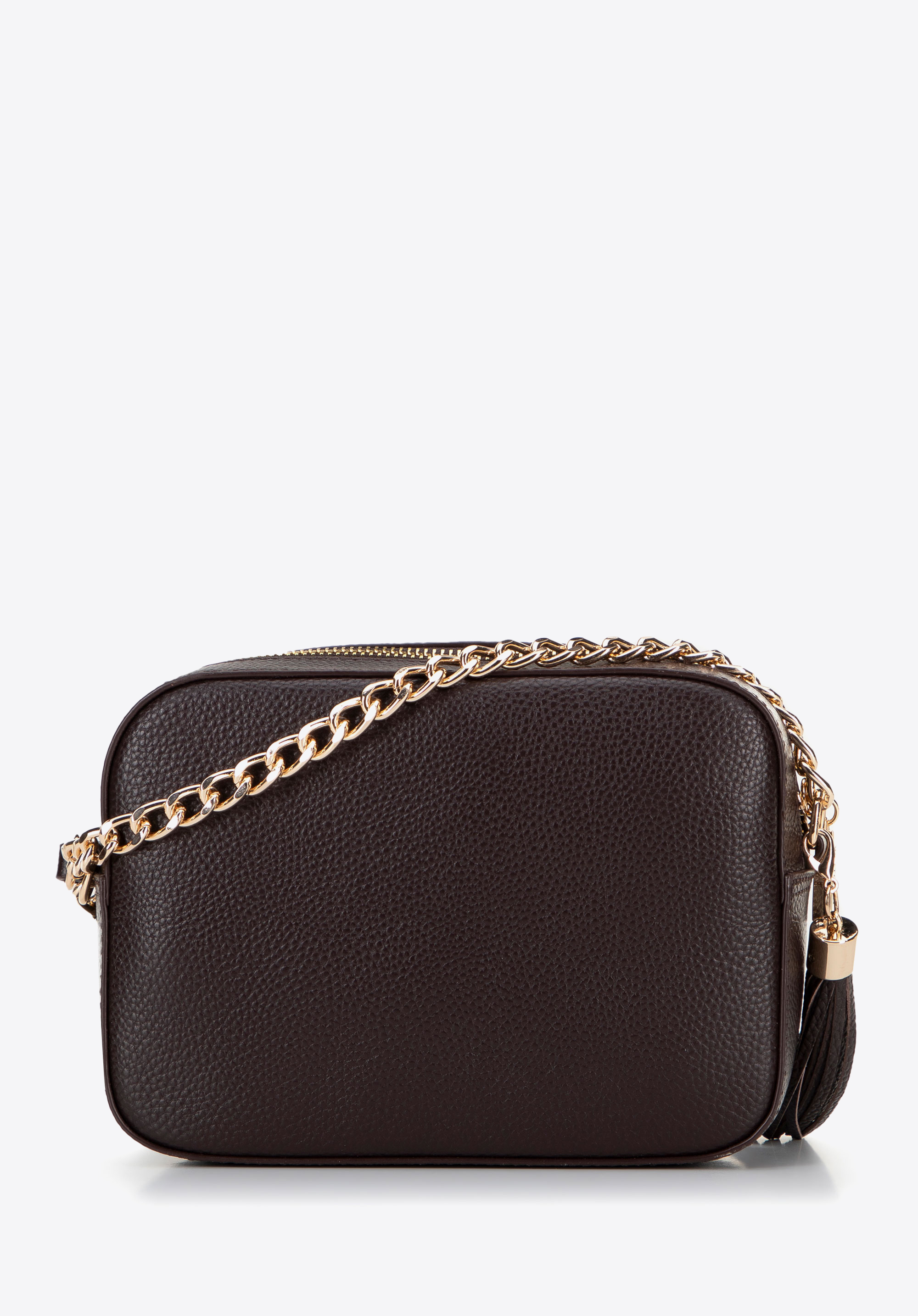 Dámská řetízková kožená crossbody kabelka, tmavě hnědá, 29-4E-015-4, Obrázek 1