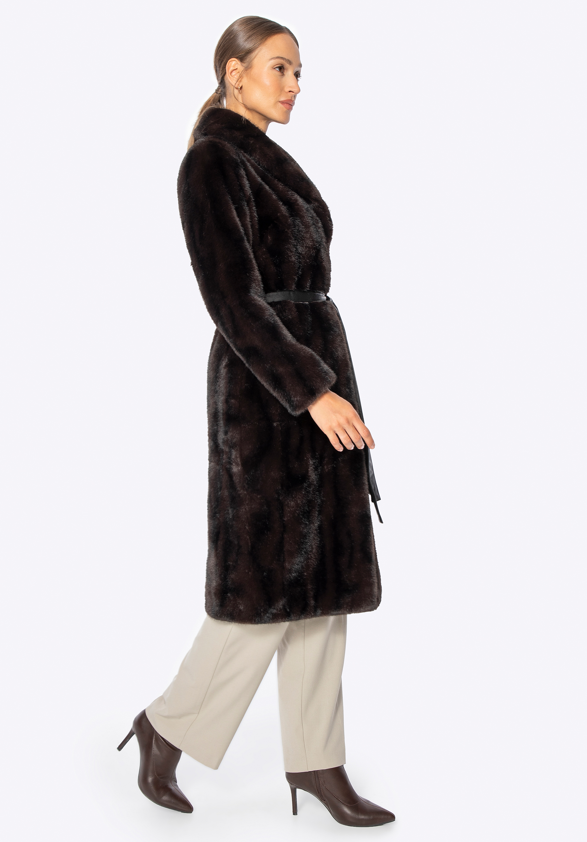 Dámský dlouhý kabát z umělé kožešiny, tmavě hnědá, 101-9W-004-4-XL, Obrázek 1