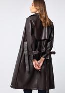 Dámský dvouřadý kabát z ekologické kůže s páskem, tmavě hnědá, 97-9P-100-Z-L, Obrázek 2
