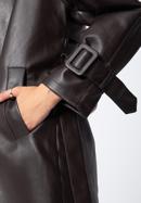 Dámský dvouřadý kabát z ekologické kůže s páskem, tmavě hnědá, 97-9P-100-Z-L, Obrázek 7